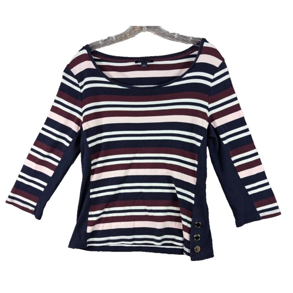 Tommy Hilfiger Boat Neck 3/4 Sleeve Striped Tops Women's Size M Cotton Pullover - Picture 1 of 9